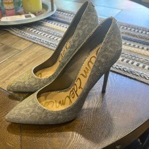 Silver and gold sparkly leopard print heels